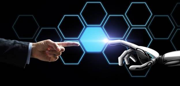 Human and robot touching fingers