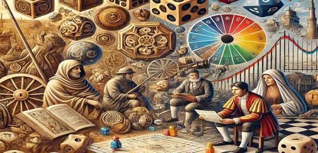 Different playing dices and people through history mockup