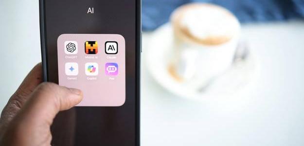 Mobile phone displaying AI software tools selection