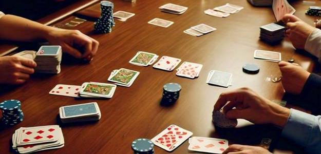 People playing cards at table