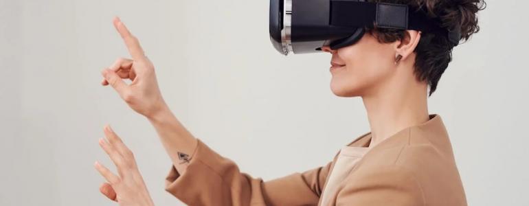 Woman with a VR set on Woman with a VR set on